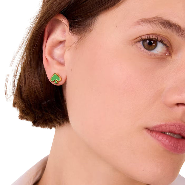 Model Wearing Kate Spade Everyday Spade Enamel Studs Earrings - KS Green o0ru3069