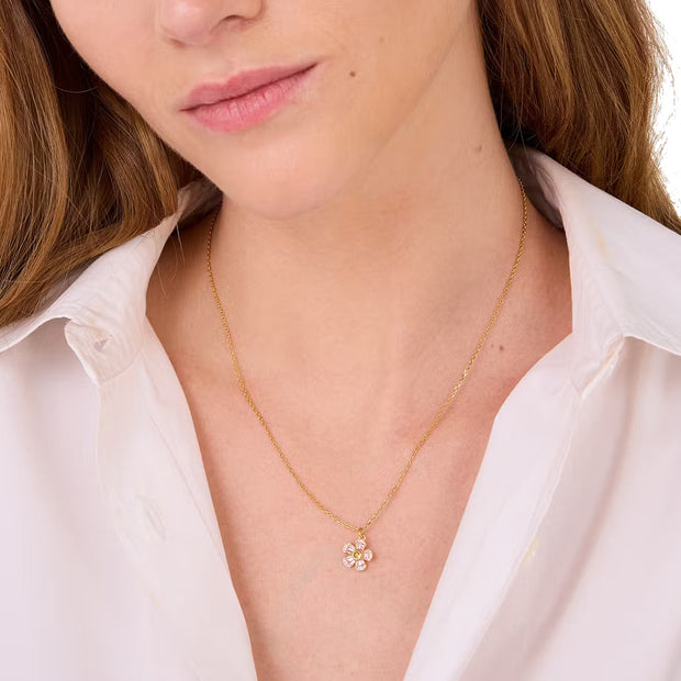 Model Wearing Kate Spade Fleurette Mini Pendant Necklace - Pink Multi KL096