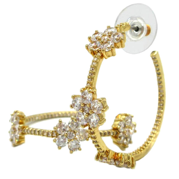 Front View of Kate Spade Gleaming Gardenia Flower Hoops Earrings in Clear/ Gold o0ru3138
