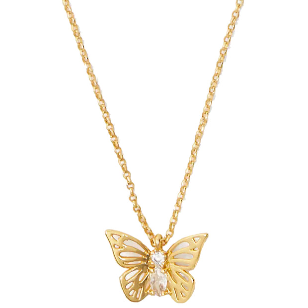 Kate Spade Gold Butterfly Mini Pendant Necklace in Clear/ Gold kc758