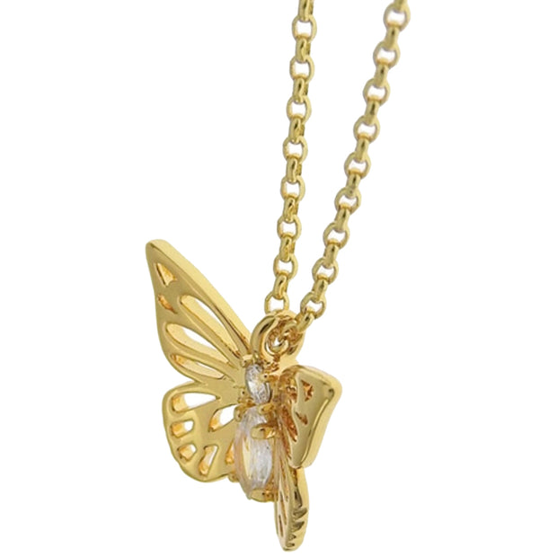 Kate Spade Gold Butterfly Mini Pendant Necklace in Clear/ Gold kc758