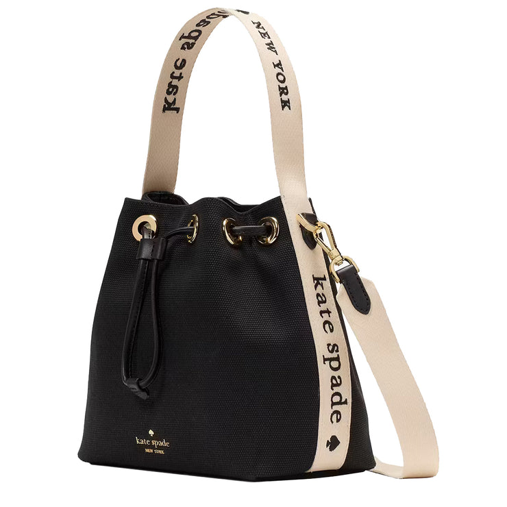 Side View of Kate Spade Kip Canvas Bucket Bag - Black KL048