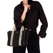 Model Carrying Kate Spade Kip Canvas Small Tote Bag - Black KG767