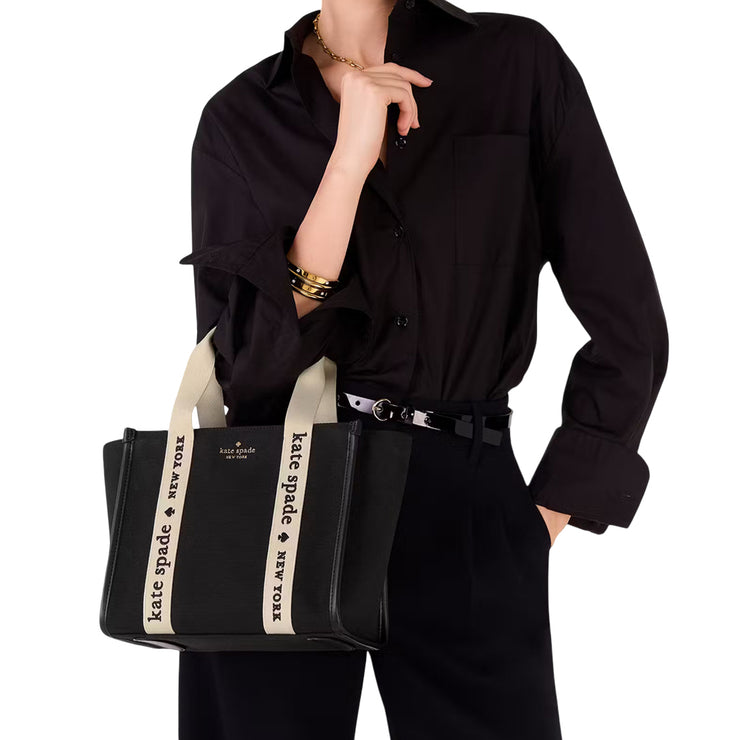 Model Carrying Kate Spade Kip Canvas Small Tote Bag - Black KG767