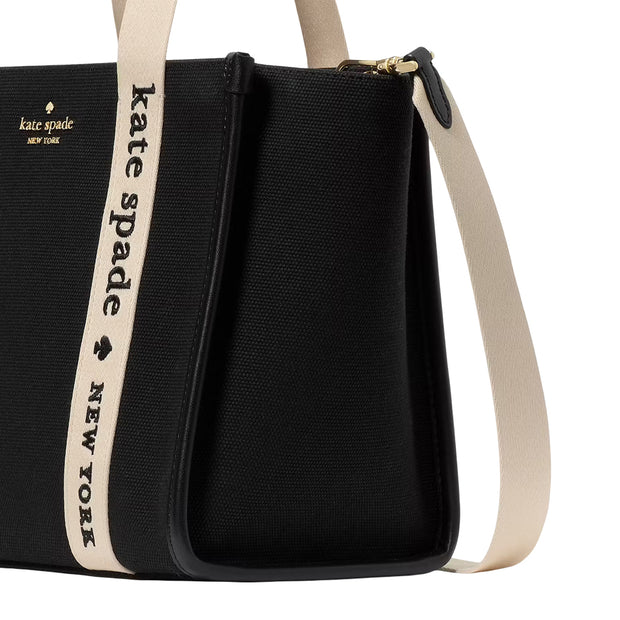 Closeup of Kate Spade Kip Canvas Small Tote Bag - Black KG767