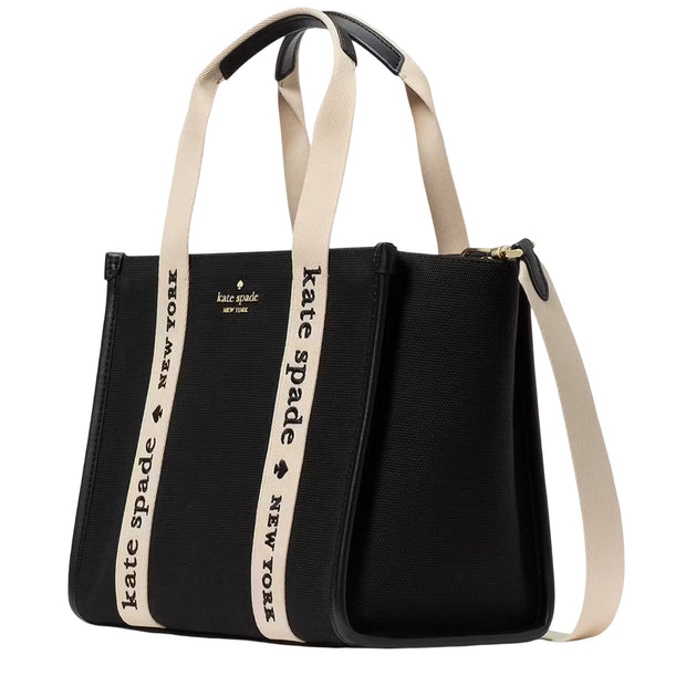 Side View of Kate Spade Kip Canvas Small Tote Bag - Black KG767