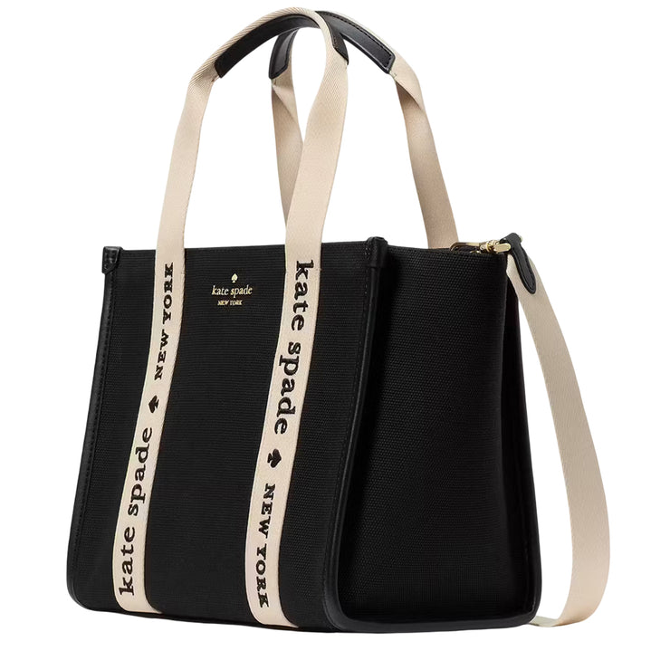 Side View of Kate Spade Kip Canvas Small Tote Bag - Black KG767