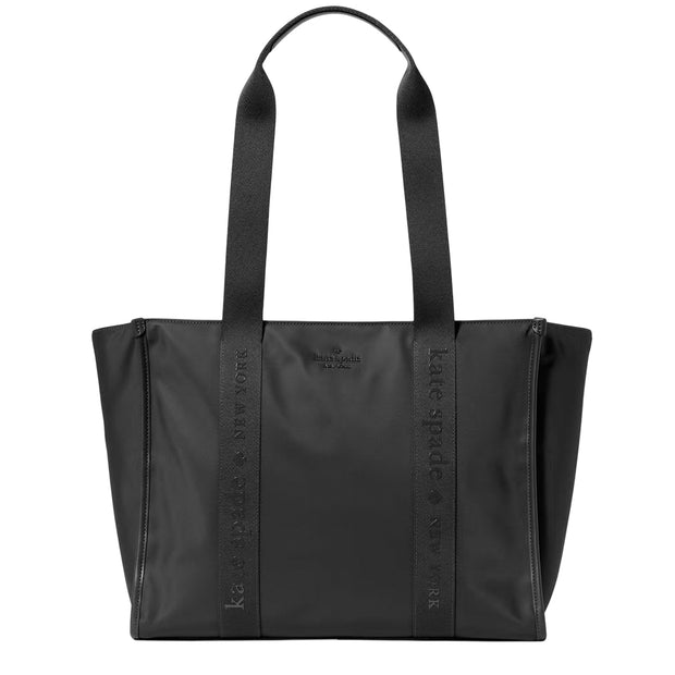 Front View of Kate Spade Kip Nylon Large Tote Bag - Black KL934