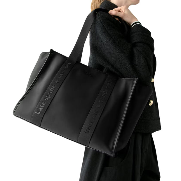 Model Wearing Kate Spade Kip Nylon Large Tote Bag - Black KL934