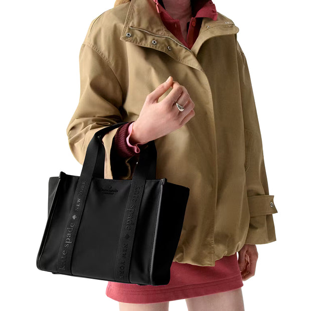 Model Wearing Kate Spade Kip Nylon Small Tote Bag - Black KL926