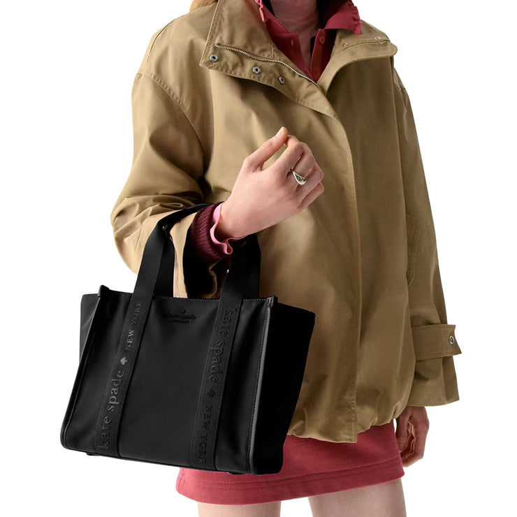 Model Wearing Kate Spade Kip Nylon Small Tote Bag - Black KL926