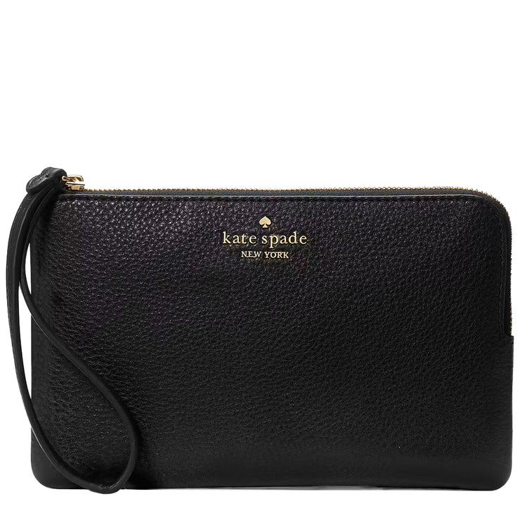 Front View of Kate Spade Leila Medium L-Zip Wristlet - Black KE933