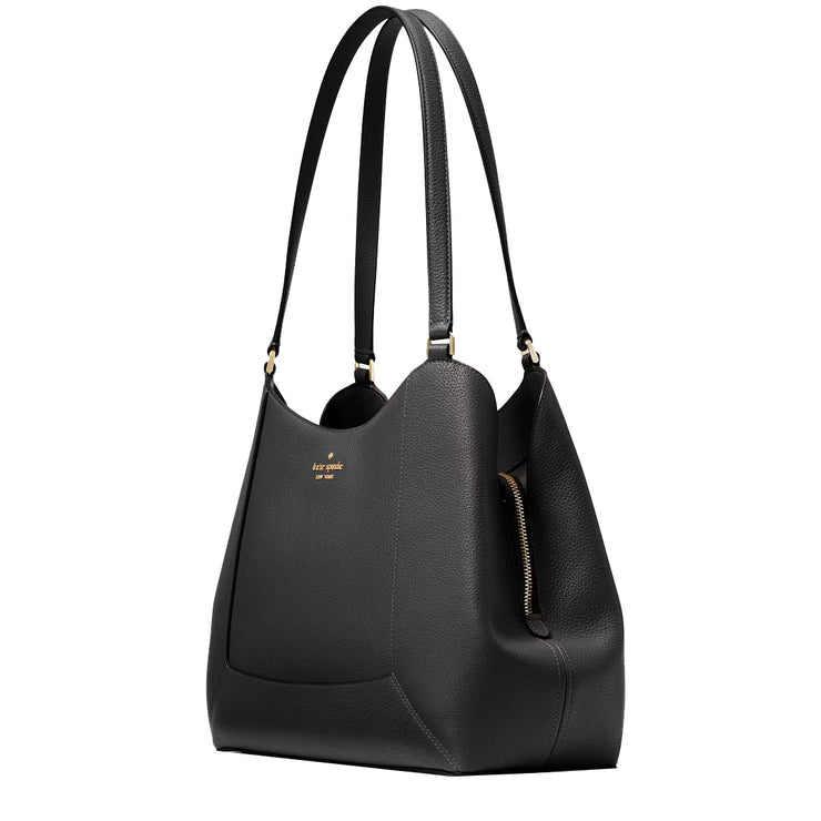 Side View of Kate Spade Lena Triple Compartment Shoulder Bag - Black KH435