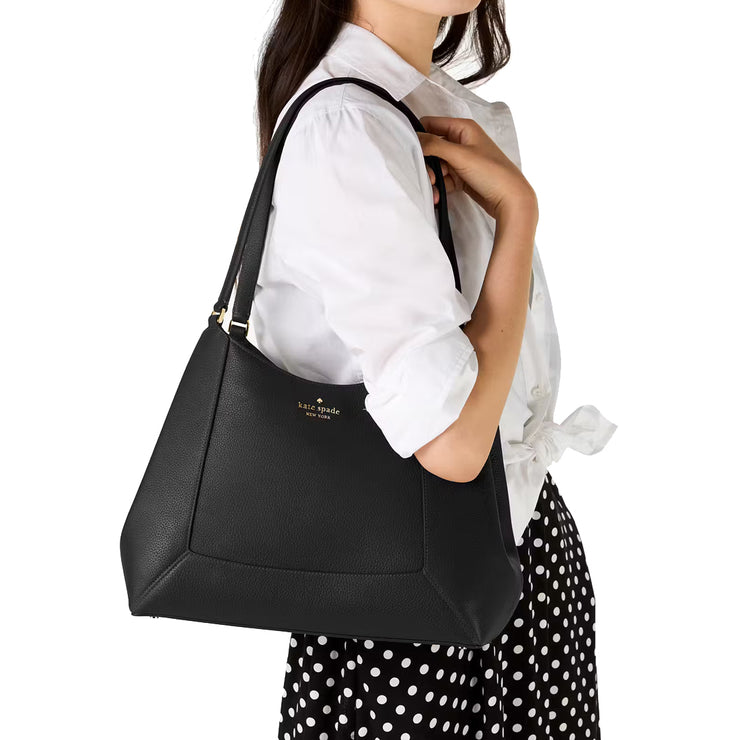 Model Wearing Kate Spade Lena Triple Compartment Shoulder Bag - Black KH435