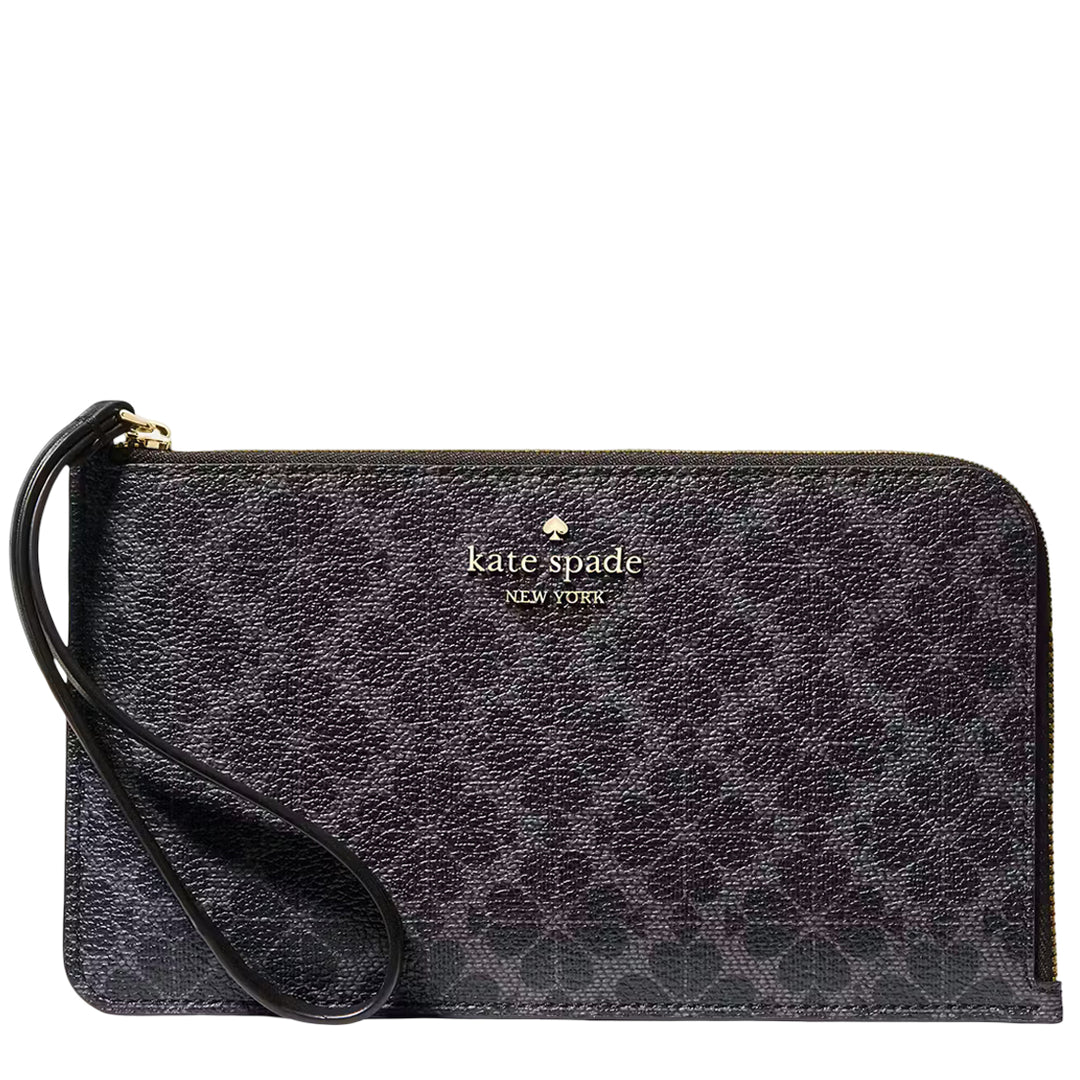 Kate Spade Lucy Spade Flower Medium L-Zip Wristlet - Black KG487