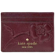 Front View of Kate Spade Madison Floral Applique Small Slim Card Holder - Dark Merlot KL871