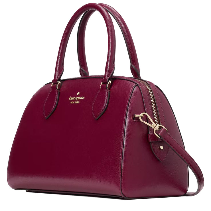 Side View of Kate Spade Madison Large Dolly Duffle Crossbody Bag in Blackberry Preserves KI830