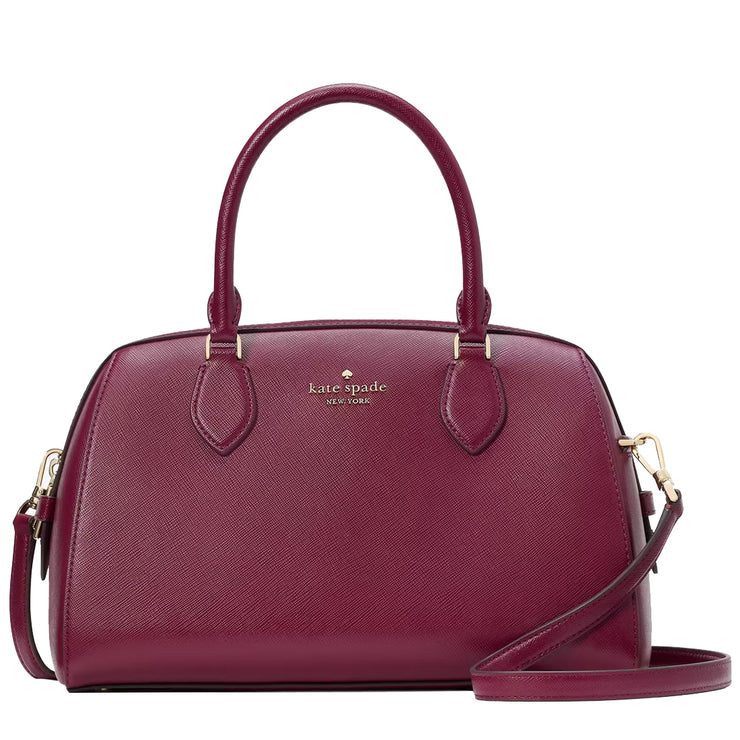 Front View of Kate Spade Madison Large Dolly Duffle Crossbody Bag in Blackberry Preserves KI830