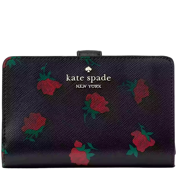 Buy Kate Spade Madison Rose Toss Printed Medium Compact Bifold Wallet in Black Multi ke640 Online in Singapore | PinkOrchard.com