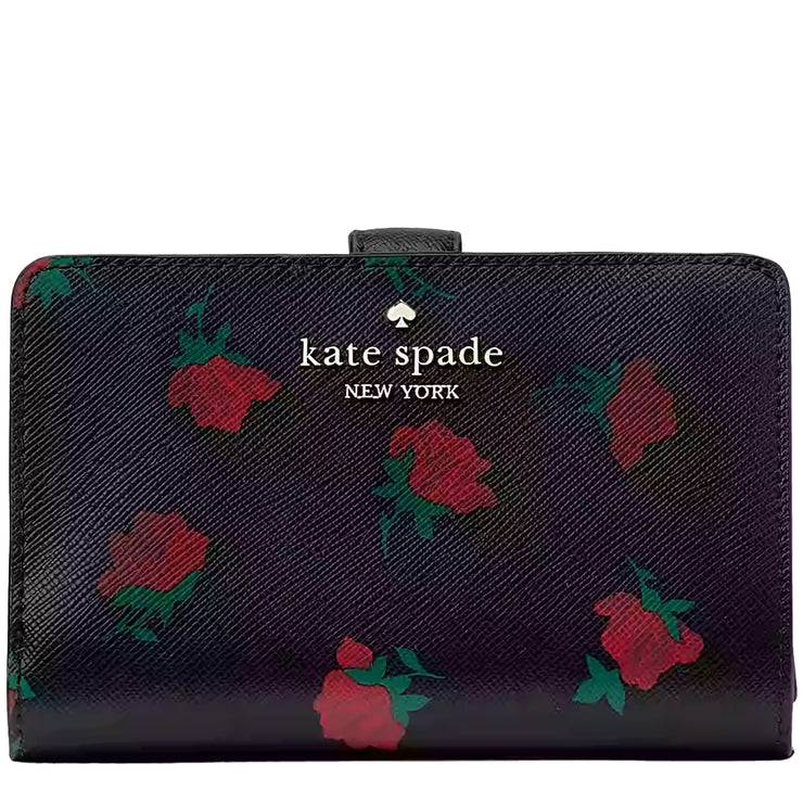 Buy Kate Spade Madison Rose Toss Printed Medium Compact Bifold Wallet in Black Multi ke640 Online in Singapore | PinkOrchard.com