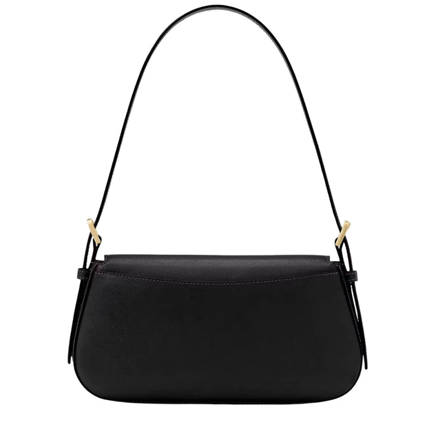 Back View of Kate Spade Madison Saffiano Leather Small Flap Shoulder Bag - Black KK952