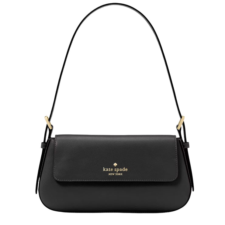 Front View of Kate Spade Madison Saffiano Leather Small Flap Shoulder Bag - Black KK952