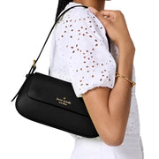 Model Wearing Kate Spade Madison Saffiano Leather Small Flap Shoulder Bag - Black KK952