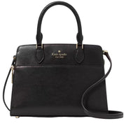 Front View of Kate Spade Madison Saffiano Leather Small Satchel Bag in Black kc437