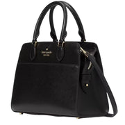 Side View of Kate Spade Madison Saffiano Leather Small Satchel Bag in Black kc437