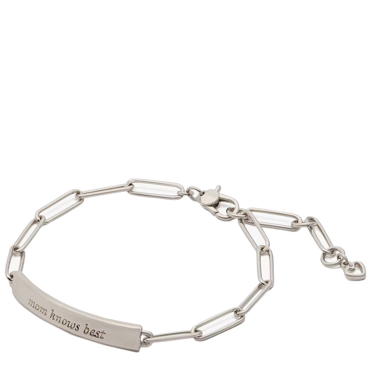 Front View of Kate Spade Mom Knows Best Id Bracelet in Silver KL490