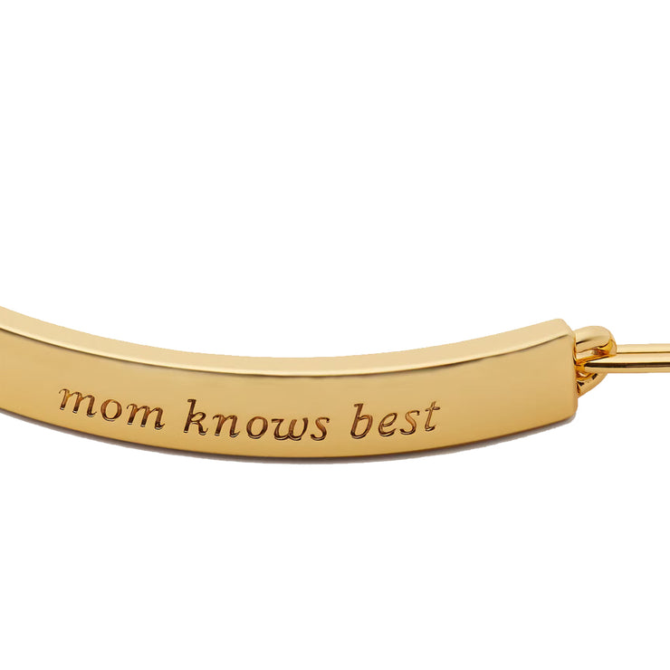 Closeup of Kate Spade Mom Knows Best Idiom Id Bracelet in Gold KG408