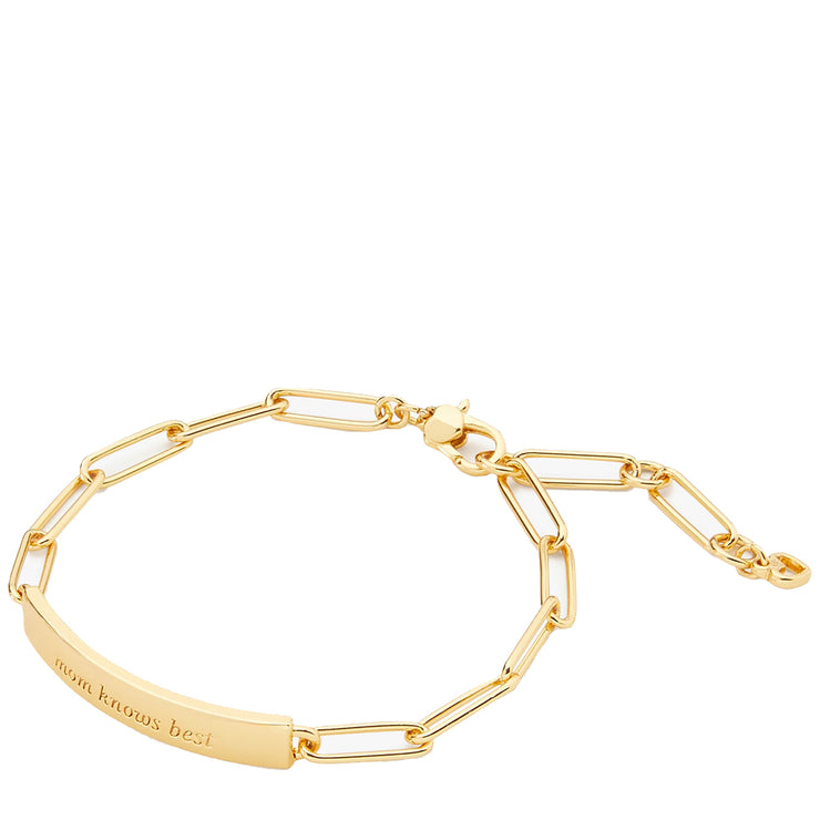 Front View of Kate Spade Mom Knows Best Idiom Id Bracelet in Gold KG408