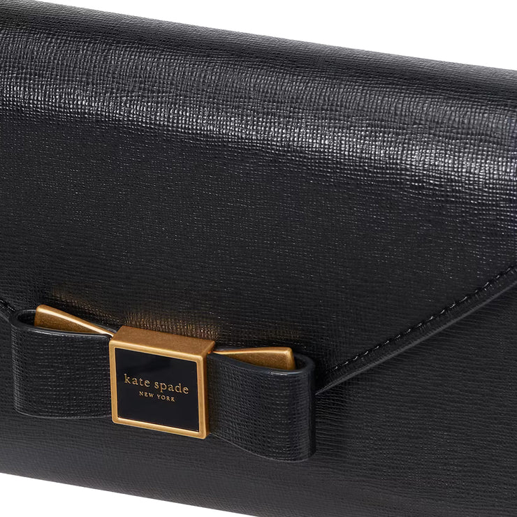 Closeup of Kate Spade Morgan Bow Embellished Envelope Flap Crossbody Bag - Black KF927