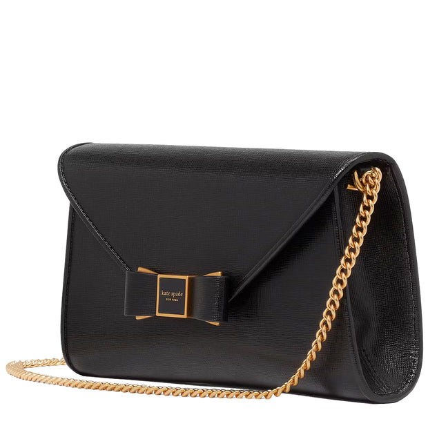 Side View of Kate Spade Morgan Bow Embellished Envelope Flap Crossbody Bag - Black KF927