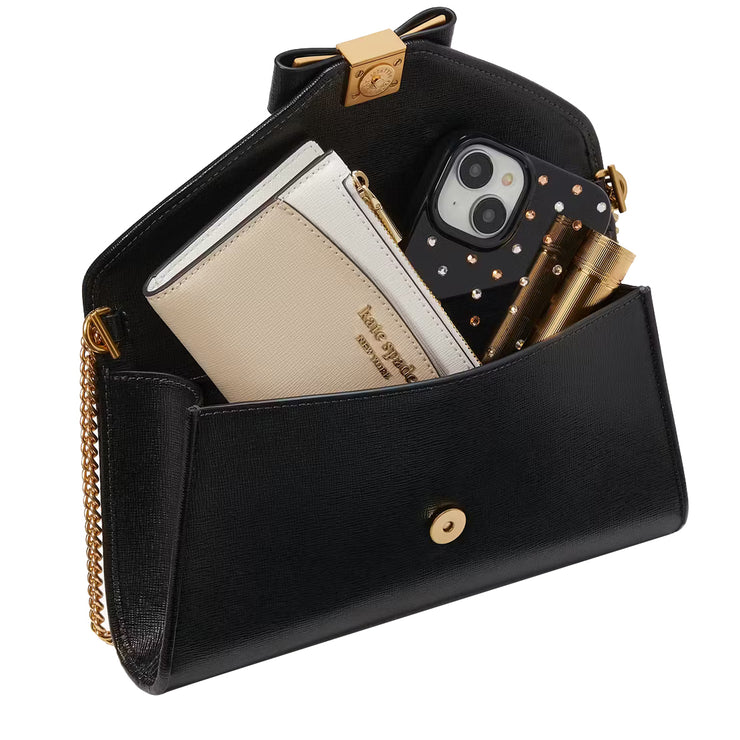 Interior View of Kate Spade Morgan Bow Embellished Envelope Flap Crossbody Bag - Black KF927