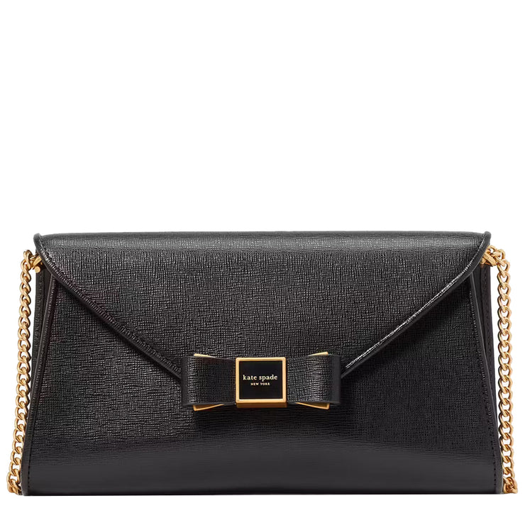 Front View of Kate Spade Morgan Bow Embellished Envelope Flap Crossbody Bag - Black KF927