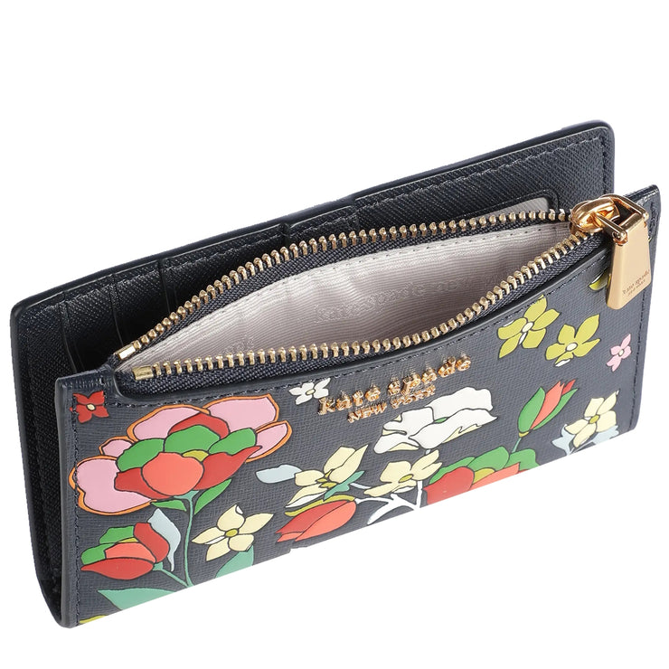 Kate Spade Morgan Flower Bed Embossed Small Slim Bifold Wallet in Blaz –