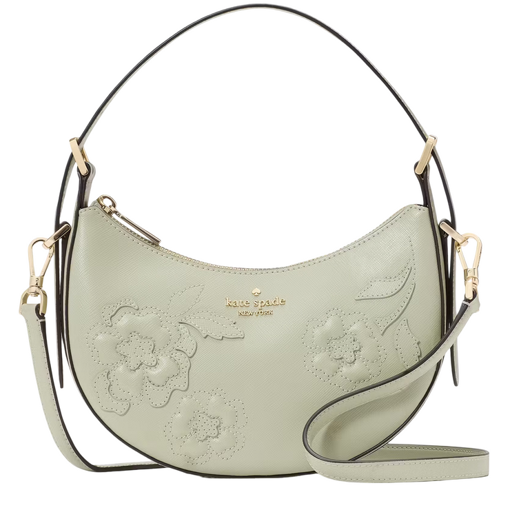 Front View of Kate Spade Nova Floral Applique Crescent Shoulder Bag - Sage Bundle KL938