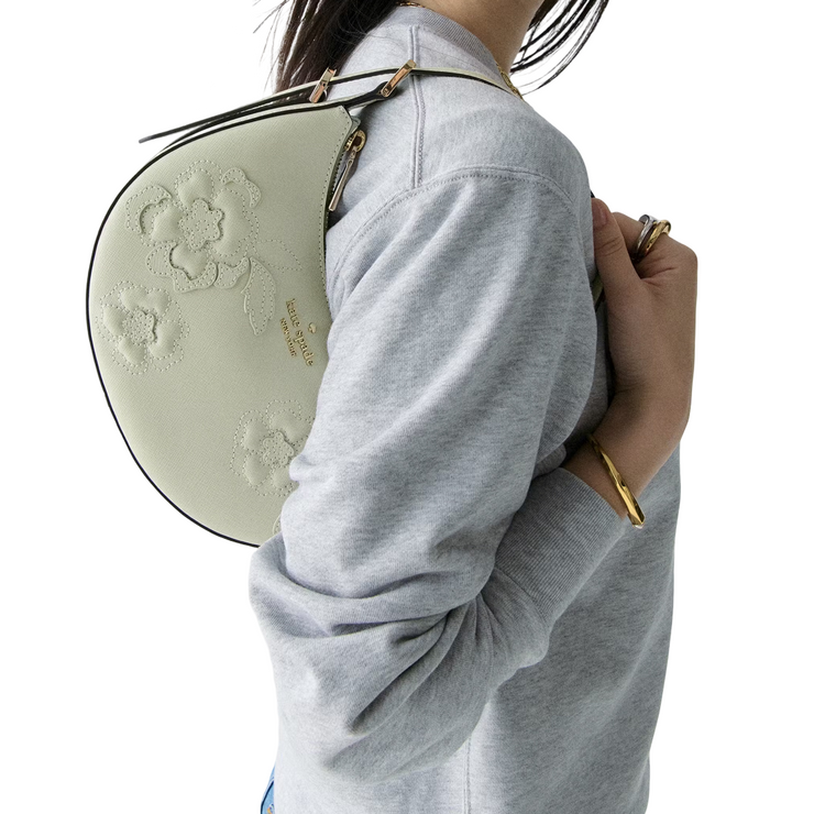 Model Wearing Kate Spade Nova Floral Applique Crescent Shoulder Bag - Sage Bundle KL938