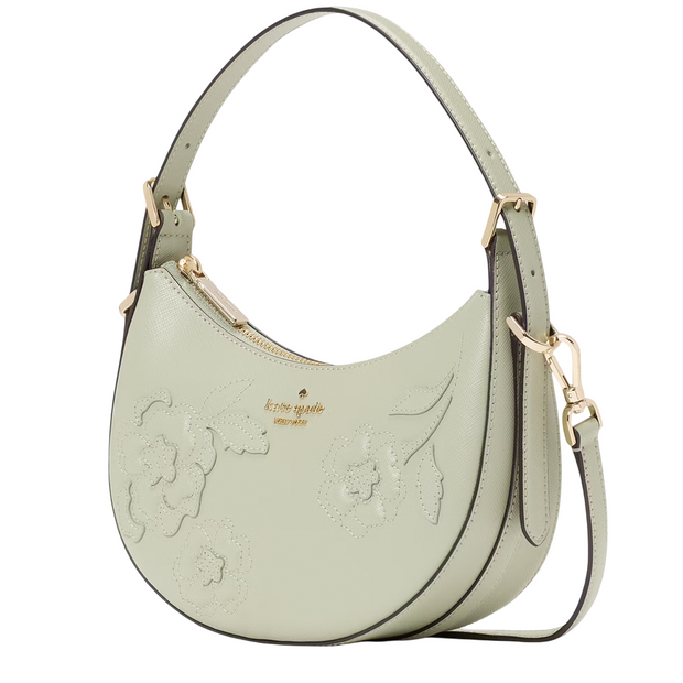 Side View of Kate Spade Nova Floral Applique Crescent Shoulder Bag - Sage Bundle KL938