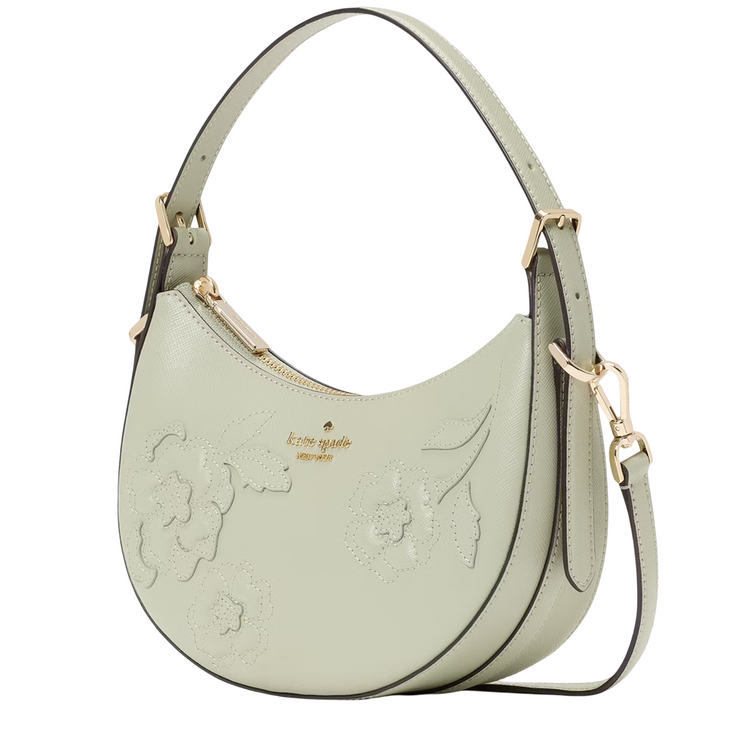 Side View of Kate Spade Nova Floral Applique Crescent Shoulder Bag - Sage Bundle KL938