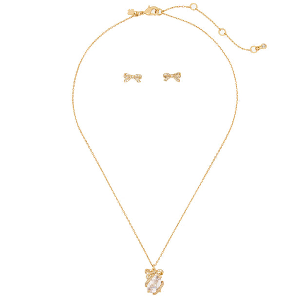 Buy Kate Spade Pave Present Pendant Necklace And Studs Earrings Boxed Set in Clear/Gold KJ992 Online in Singapore | PinkOrchard.com