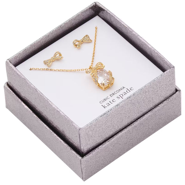 Buy Kate Spade Pave Present Pendant Necklace And Studs Earrings Boxed Set in Clear/Gold KJ992 Online in Singapore | PinkOrchard.com