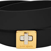 Closeup of Kate Spade Phoebe Leather Double Wrap Bracelet - Black KL499