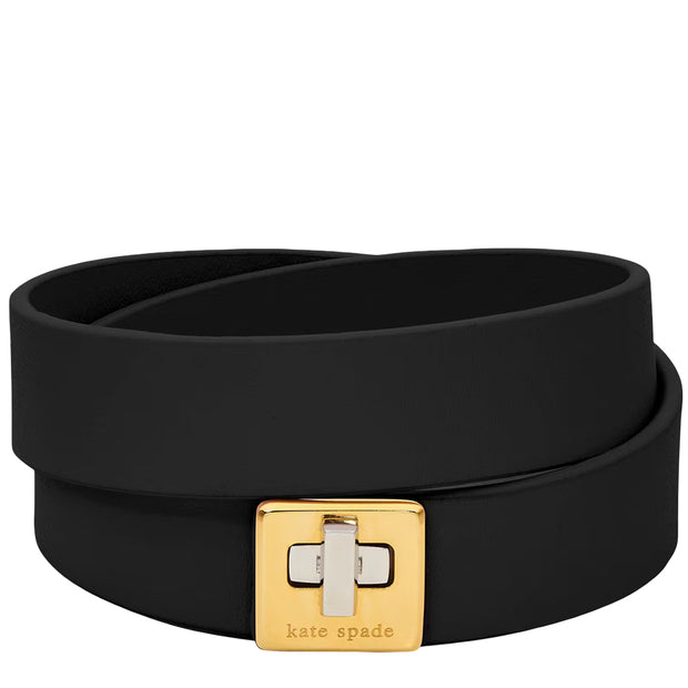 Front View of Kate Spade Phoebe Leather Double Wrap Bracelet - Black KL499