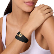 Model Wearing Kate Spade Phoebe Leather Double Wrap Bracelet - Black KL499