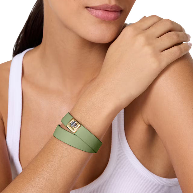 Model Wearing Kate Spade Phoebe Leather Double Wrap Bracelet - Cedar Stand KL499