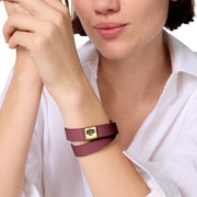 Model Wearing Kate Spade Phoebe Leather Double Wrap Bracelet - Dark Merlot KL499