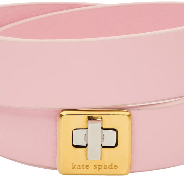 Closeup of Kate Spade Phoebe Leather Double Wrap Bracelet - Pink KL499