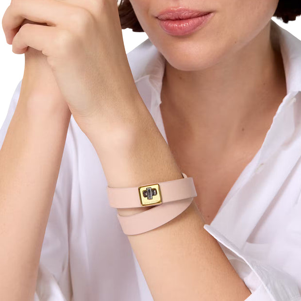 Model Wearing Kate Spade Phoebe Leather Double Wrap Bracelet - Tan KL499